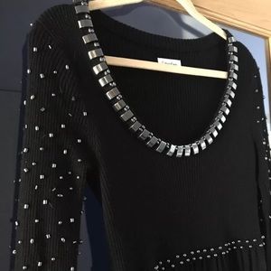 Calvin Klein Black Dress W/Hematite Stones Size M
